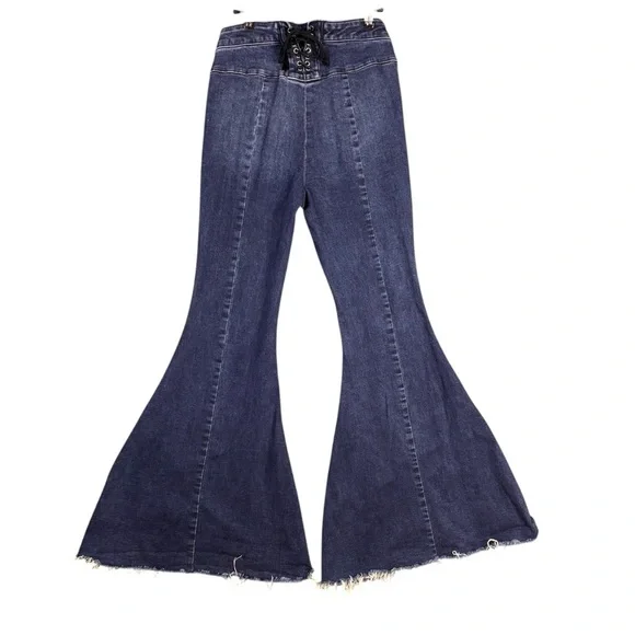 Free People We The Free CRVY Stretch High-Rise Lace-Up Flare Jeans Women’s Sz 27 - Picture 7 of 15